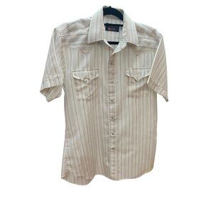 VTG Panhandle Slim White Shirt w/Brown Stripes Short Sleeve Cotton Blend Sz: 16